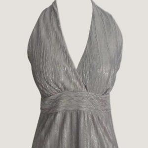 MARILYN MONROE Style Silver Halter Top Blouse Crushed Pleats Dressy Casual MED